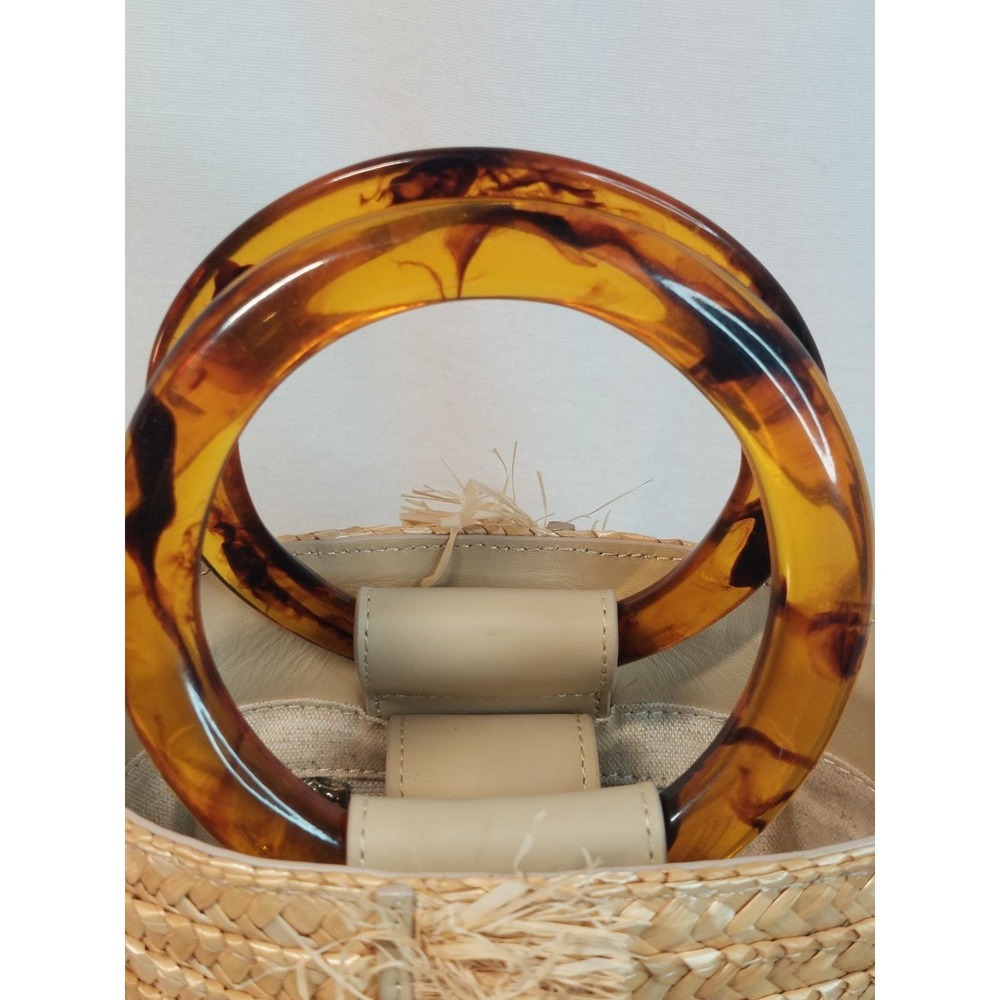 Summer Beach Bag Tuckernuck Woven Straw Tortoise Ring Handles Raffia Luxury - Picture 2 of 16